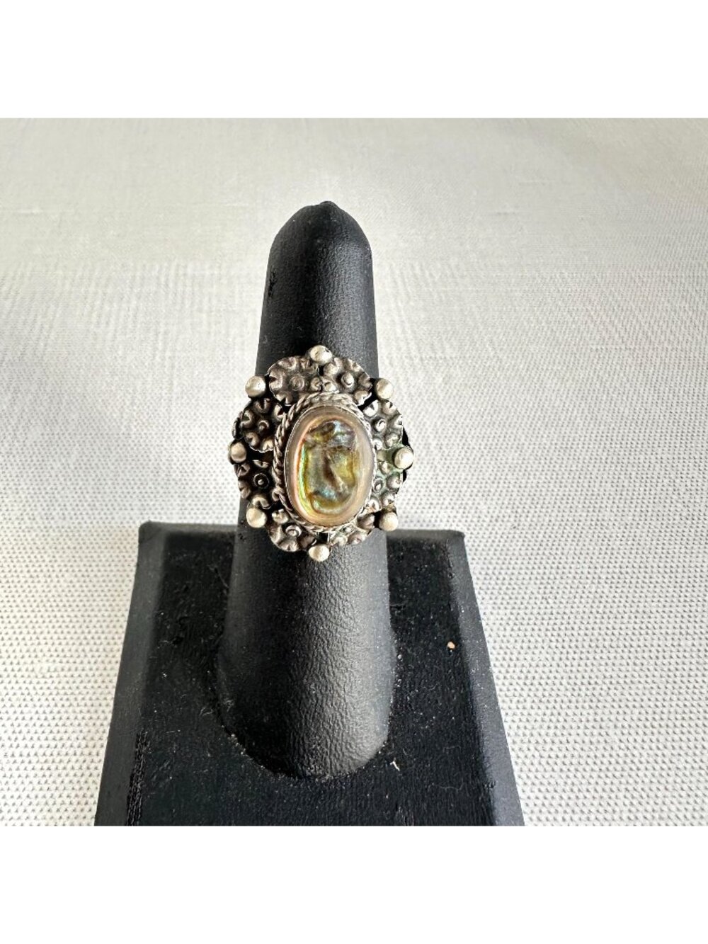 1940s Jose Anton Taxco Sterling Silver Abalone Poison Ring Size 6